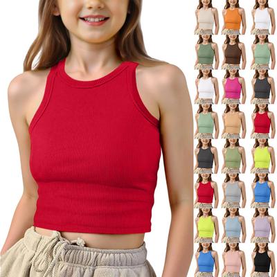 Débardeur côtelé pour filles, Camisole sans manches en coton