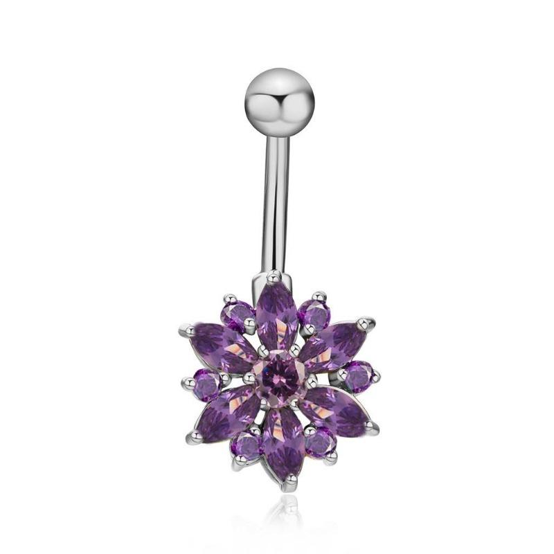 Bauchnabelpiercing aus 316L-Edelstahl, grüne Blume, Kristall, Gold, Bauchnabelpiercing-Schmuck