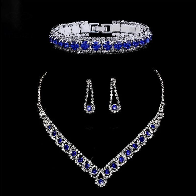 

Blue Zircon Bridal Jewelry Set: Necklace, Earrings, and Bracelet (ZN010)