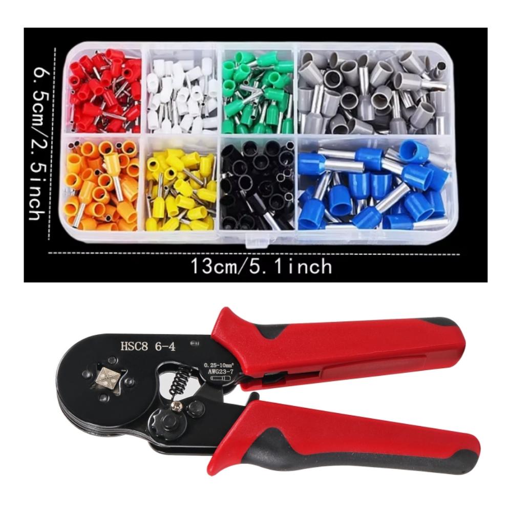 300/1200pcs Electrical Tube Insulated Terminal Kit, HSC8 6-4 Plier, AWG 22-8 Terminal Connector, Tubular Crimp Terminals