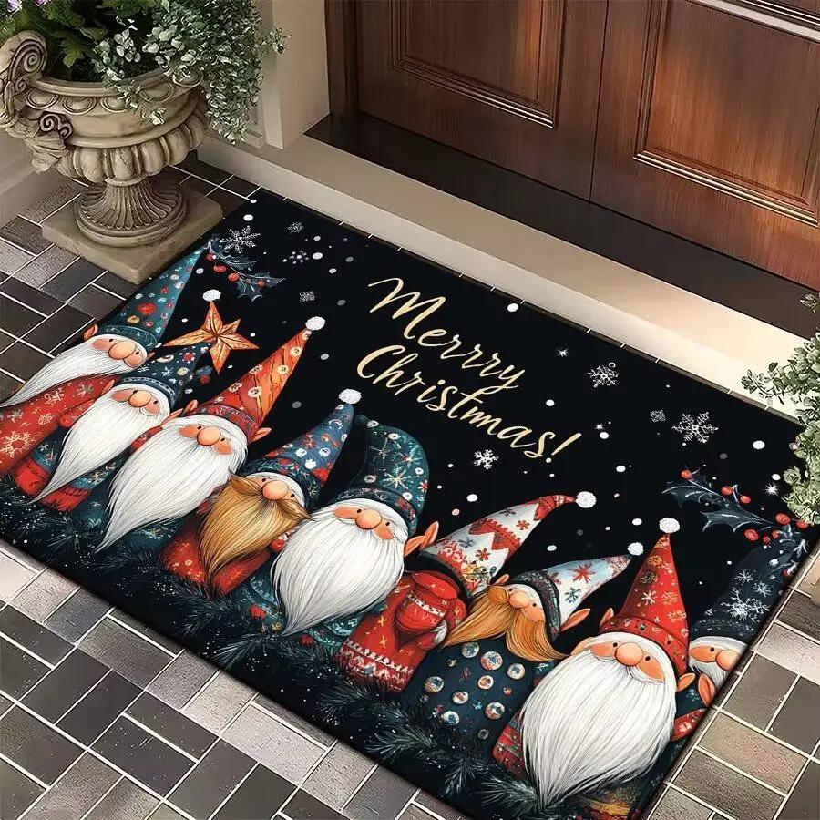 Merry Christmas Door Mat Printed Decoration Flannel Carpet Mat Door Mat Absorbent Foot Mat Small Foot Mat Machine Washable Decor