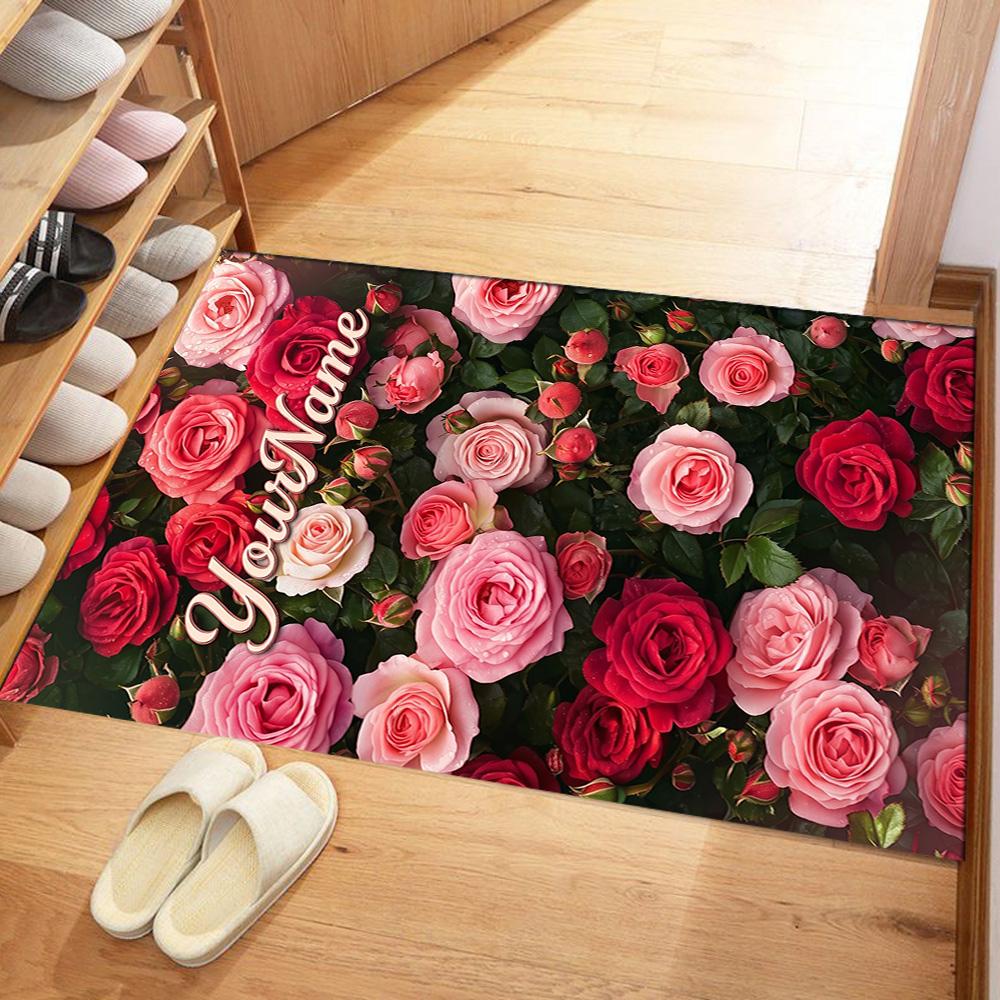Rose Customized Name Floor Rug Office Rug Design for Dormitory Study Room Foyer Playrooms Anti-slip Rug Anime Office Decor