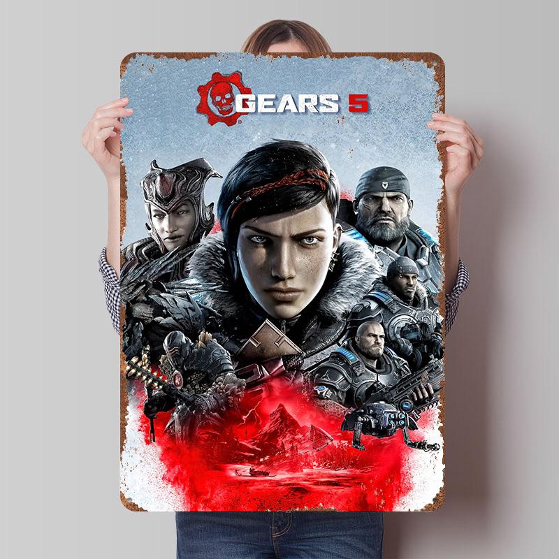 

Gears 5 Game Cover Art Poster Customized Wall Art Vintage Metal Signs Retro Tin Plaque for Man Cave Garage Decorations Wand Deko 7.9x11.8In(20x30cm)