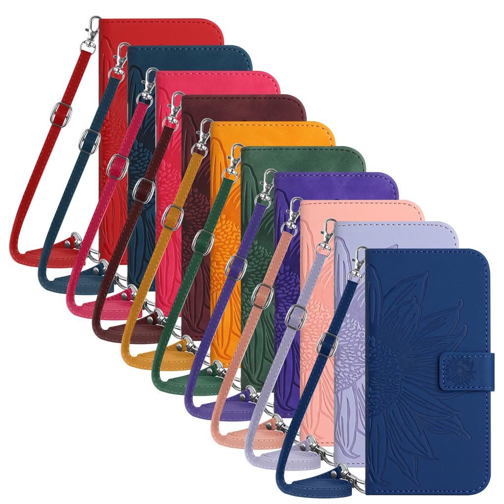 Suitable for iPhone15 Leather Case 13Pro Frosted Sunflower Card Wallet Protective Case 14plus Oblique Span