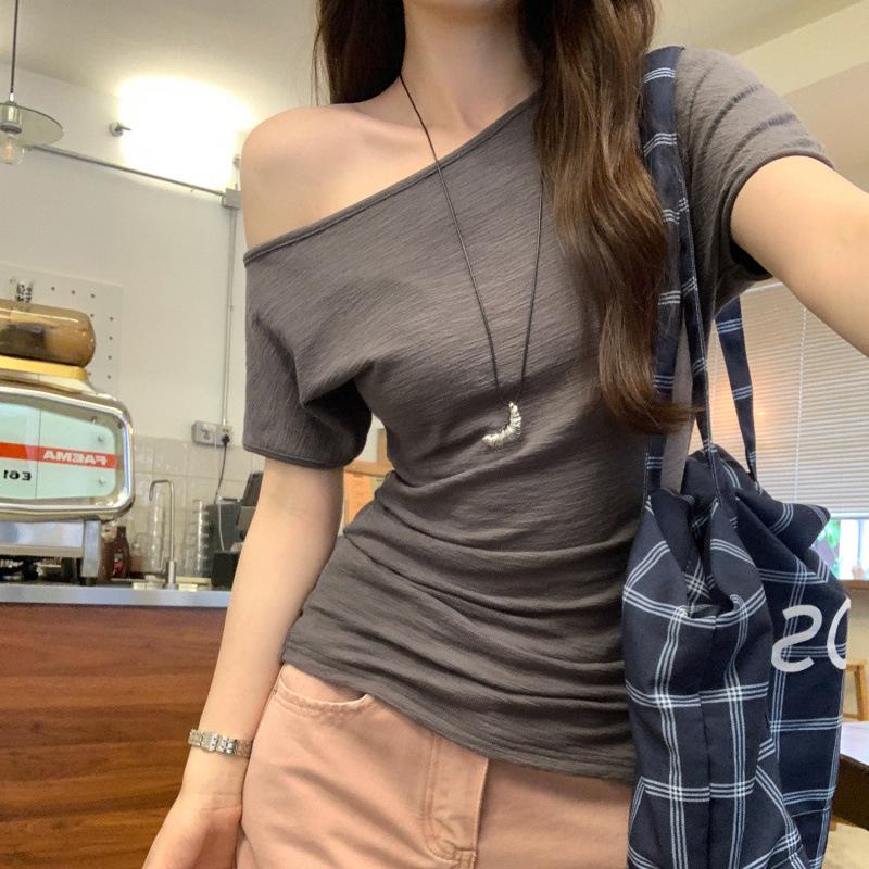 Real Shot Women's Asymmetrical One-Shoulder Top - Summer 2026 Irregular Off-Shoulder Design