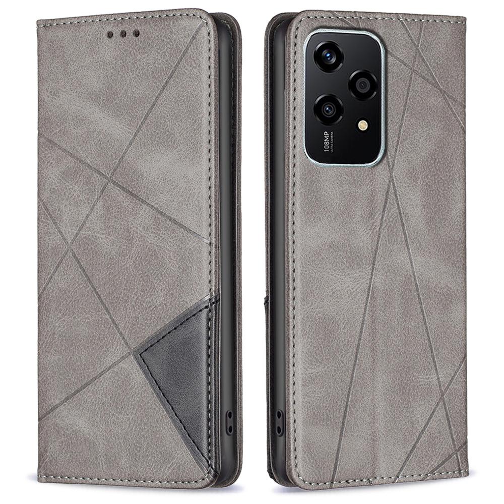 

For Honor 200 Lite Case Rhombus Imprint PU Leather Phone Cover with Card Slots Grey