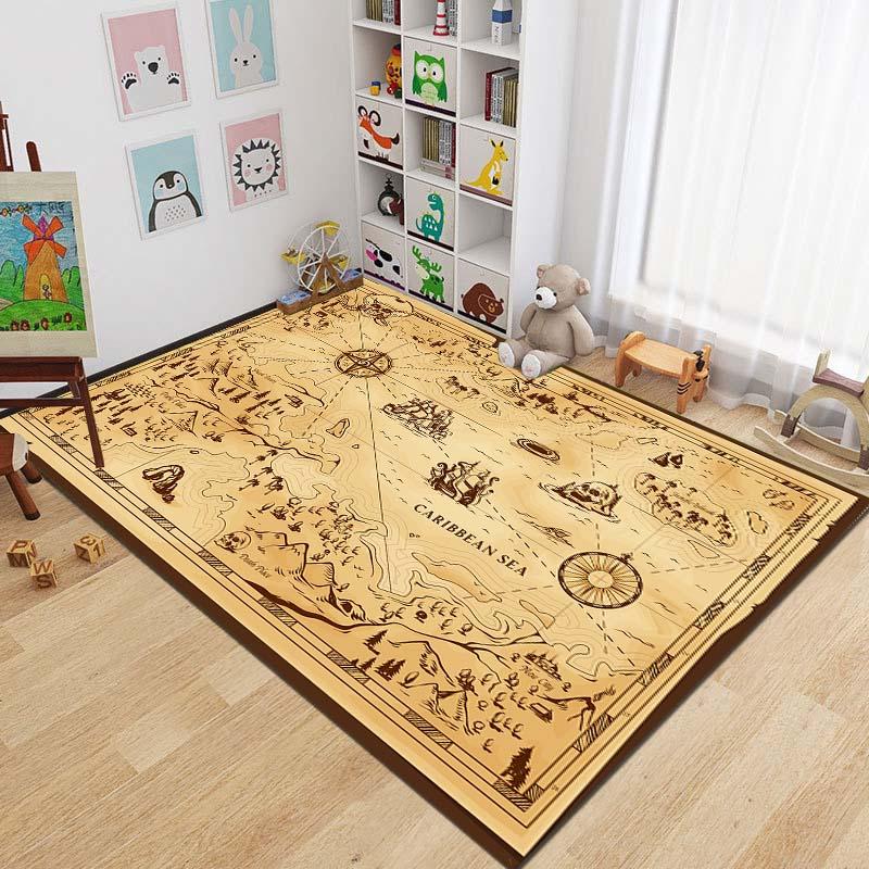 15 Sizes Antique Pirate Treasure Map Carpet Rug for Bedroom Living Room Boho Decor Children's Crawling Mat College Dorm Decor