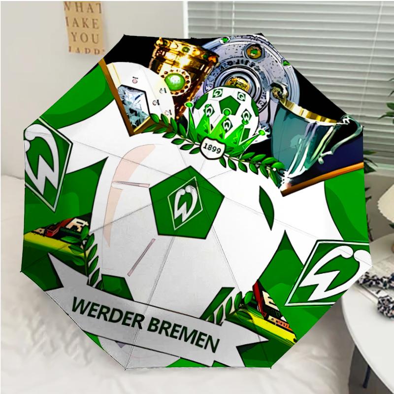 Werder Bremen LOGO Print Automatic Umbrella, 8 Rib Iron Frame, Plastic Handle, Suitable for Outdoor Travel &Daily , Ideal Gift