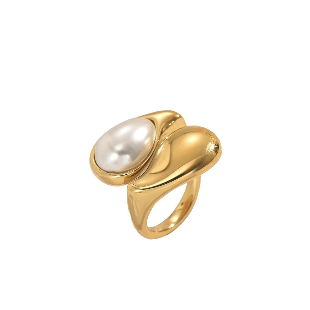 2025 New Wind Ring Geometric Inlaid Pearl Design Open Ring Versatile Premium Ring