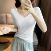 Women's Threaded V-Neck Mid-Sleeve Slim Fit T-Shirt - Spring/Summer 2025