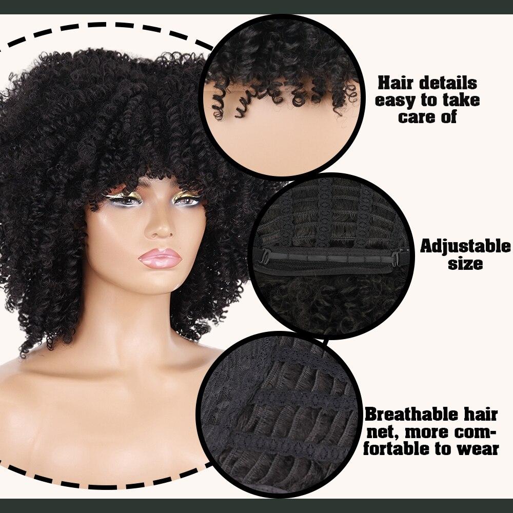 LISI HAIR Synthetic Omber Short Curly Wigs With Bangs For Black Women African High Temperature Fiber Cosplay Daily Hair