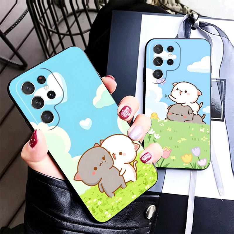 Cartoon Cute Peach Goma Soft Phone Case for Samsung Galaxy S26 S25 Edge S24 Ultra S23 Plus S22 S21 FE S20 Black Cover Back Shell