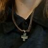 Retro Braided Cross Necklace Genuine Leather Alloy Pendant Handmade Craft Choker Vintage Patina Luxury Sheen Collar Unisex Gift