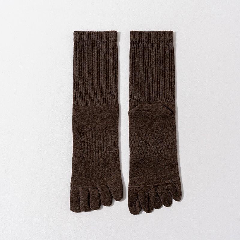 Solid Color Five-Finger Socks Men'S Pure Cotton Boneless Medium Tube Socks Breathable, Sweat-Absorbing, Deodorant And Antibacterial Cotton Split-Toe