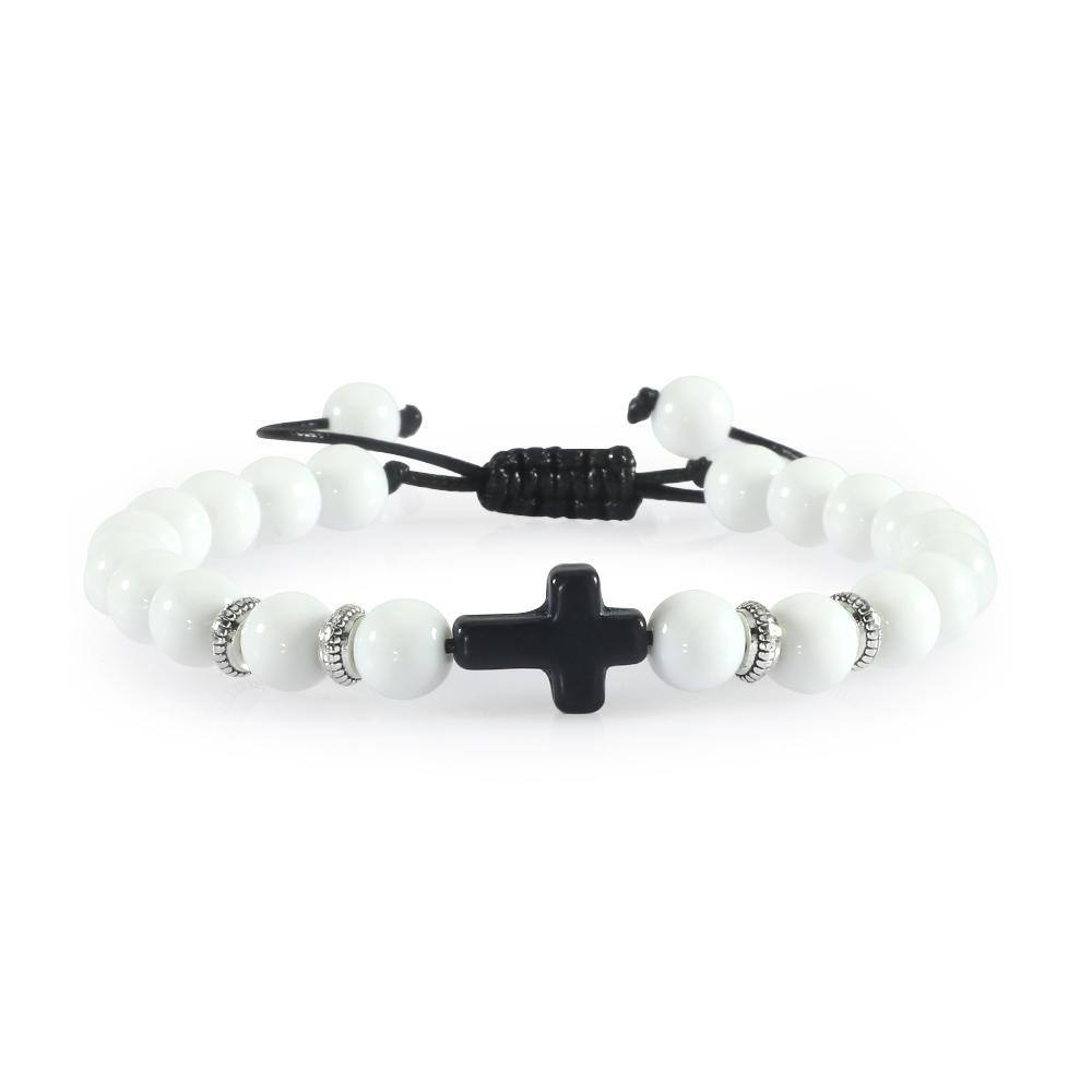 Prayer Men Women Bracelet Hematite Cross Rosary Natural Stone Beads Jesus Onyx Meditation Bracelets Bangles Jewelry Gift Pulsera