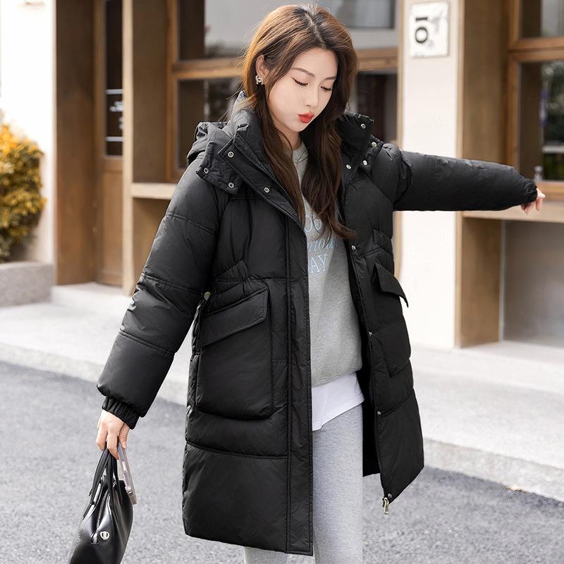 Medium and long hooded down cotton-padded clothes for women's winter new casual fashion warm small cotton-padded coat