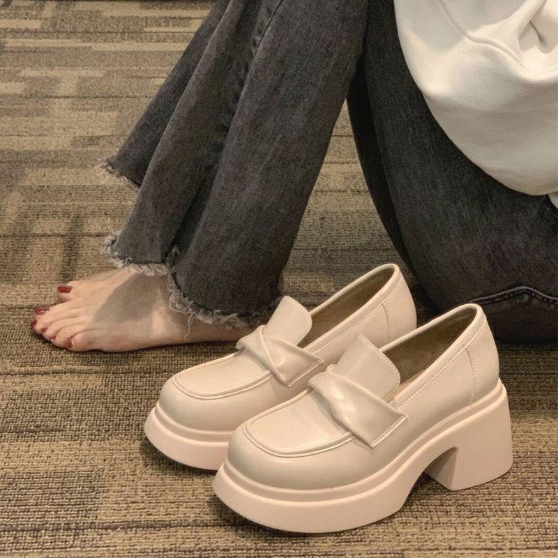 Women's High-End Retro Platform Leather Loafers - Spring/Autumn Slip-On Height-Increasing Fashion Shoes