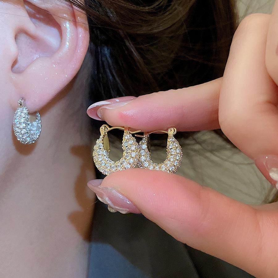 Elegant Zircon U-Shaped Earrings: Luxury Geometric Studs for Women