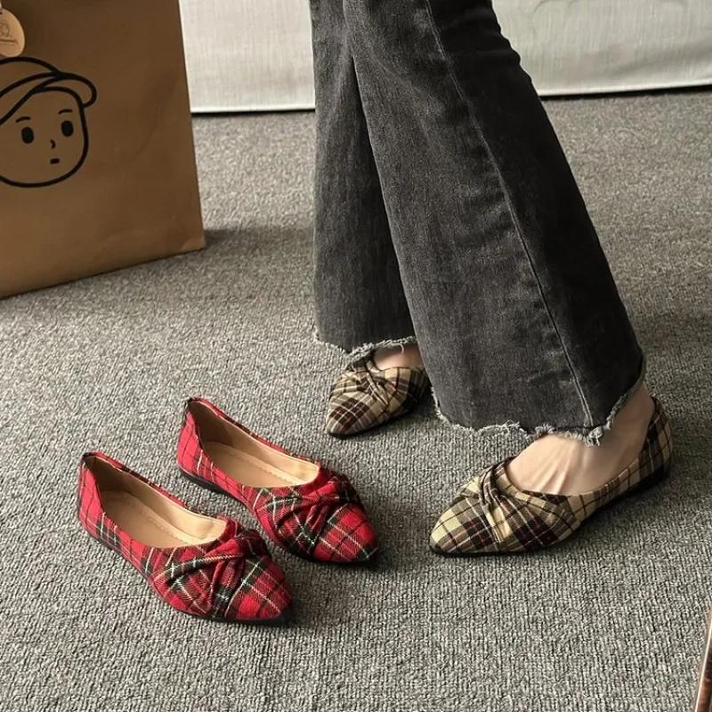 fashion Flats Shoes Women 2024 Spring New Fashion Bow Pointed Toed Shoes for Women Slip-On Casual Shallow Women's Soft Single Shoes