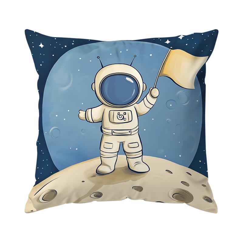 Home Decor Space-Themed Astronaut & Rocket Pillow Covers Pattern Cushion Cover Suitable For Sofa Bedroom Car Pillow Cover