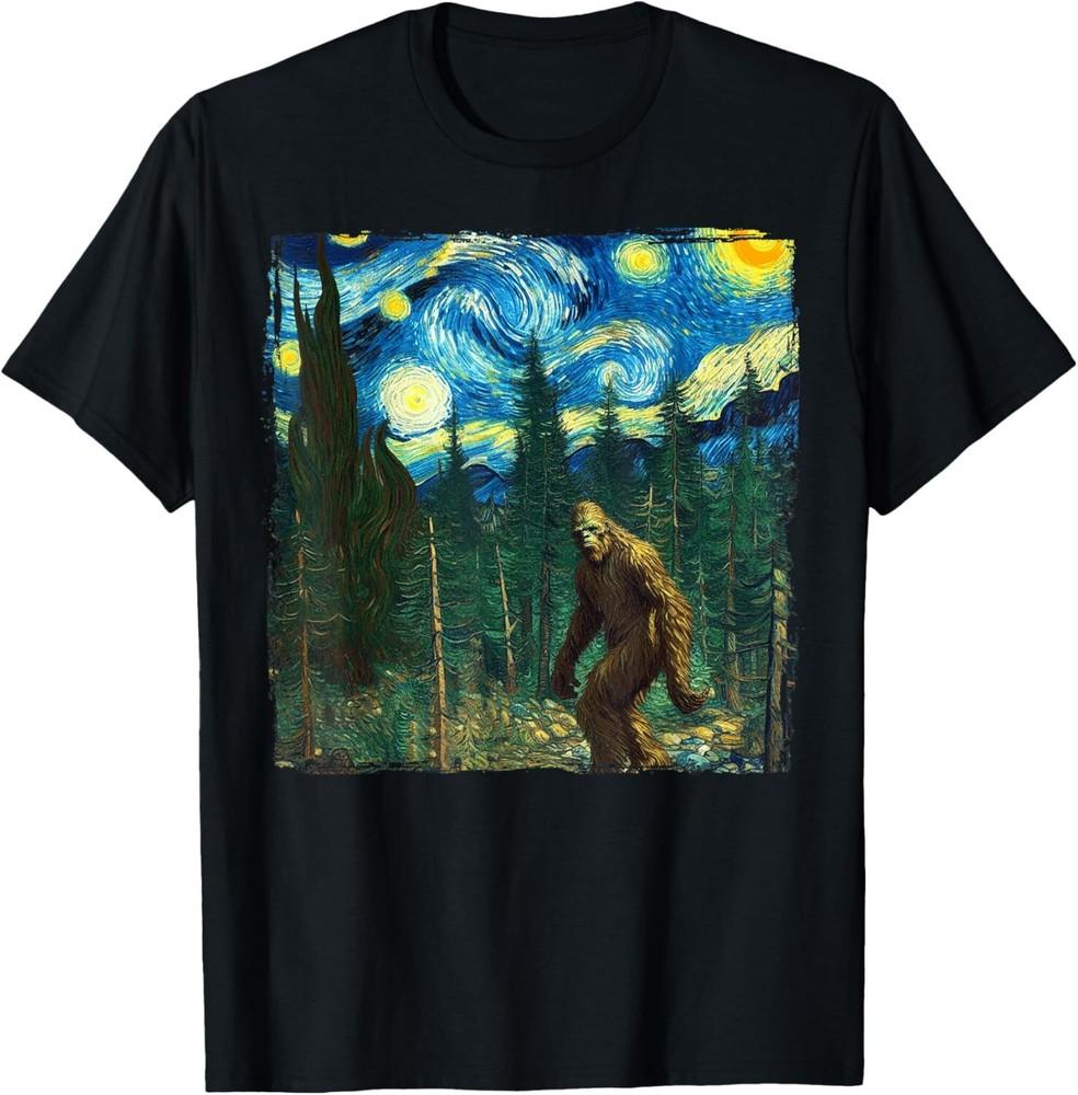 Bigfoot Starry Night Van Gogh Sasquatch Art Funny Men Women Gift Unisex T-Shirt