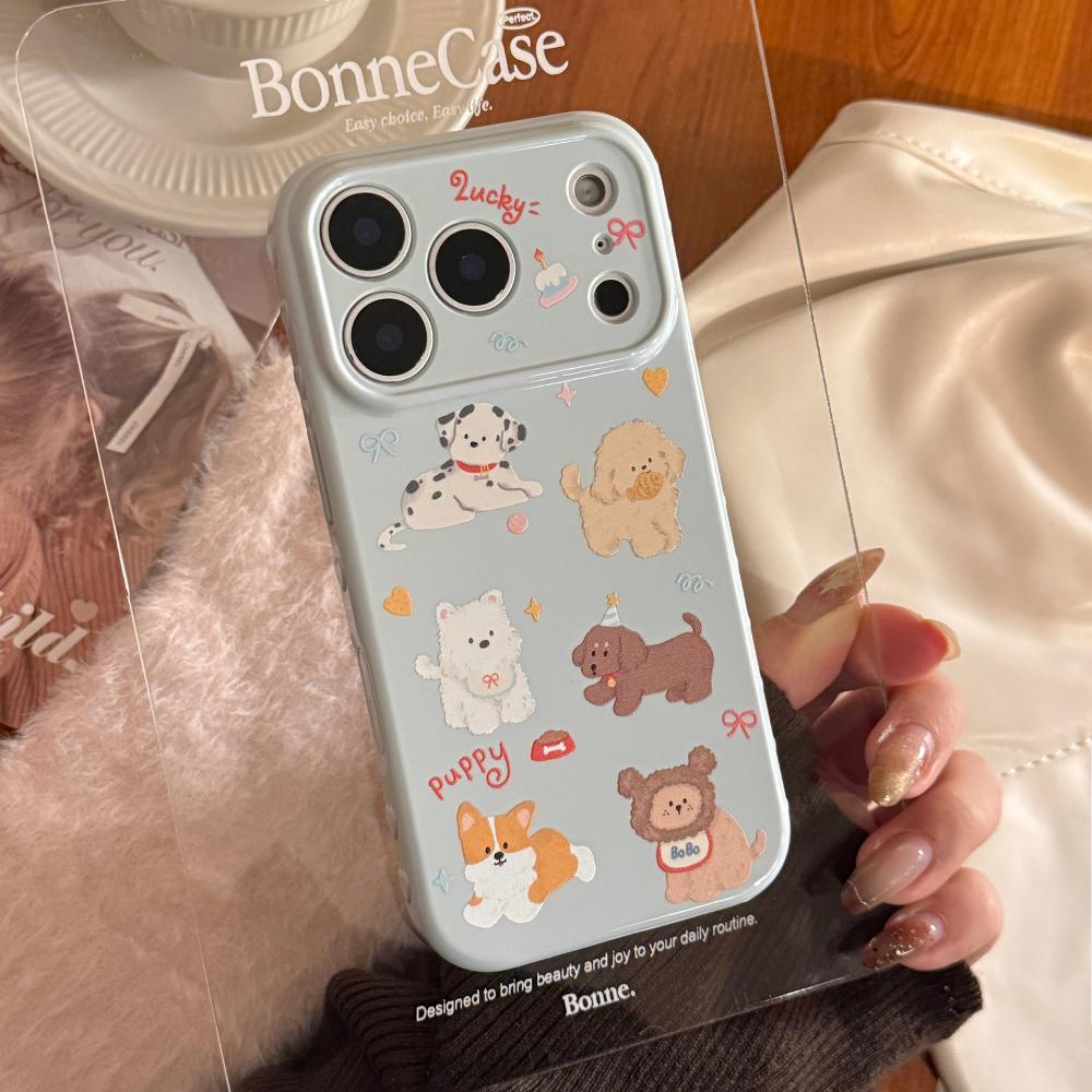 Korean Style Cartoon Puppy Suitable for Apple 17promax Mobile Phone Case Iphone16 Magnetic Bracket 15 Anti-fall 13 Soft Shell