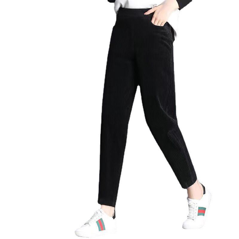 Women's Thick Corduroy Harem Pants - Plush, Casual, Loose Fit for Autumn & Winter