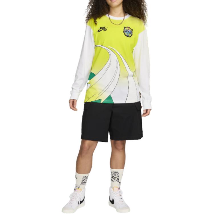 Nike Loose Fit Color Block Crew Neck Long Sleeve T-Shirt Unisex Tops White HF0036100