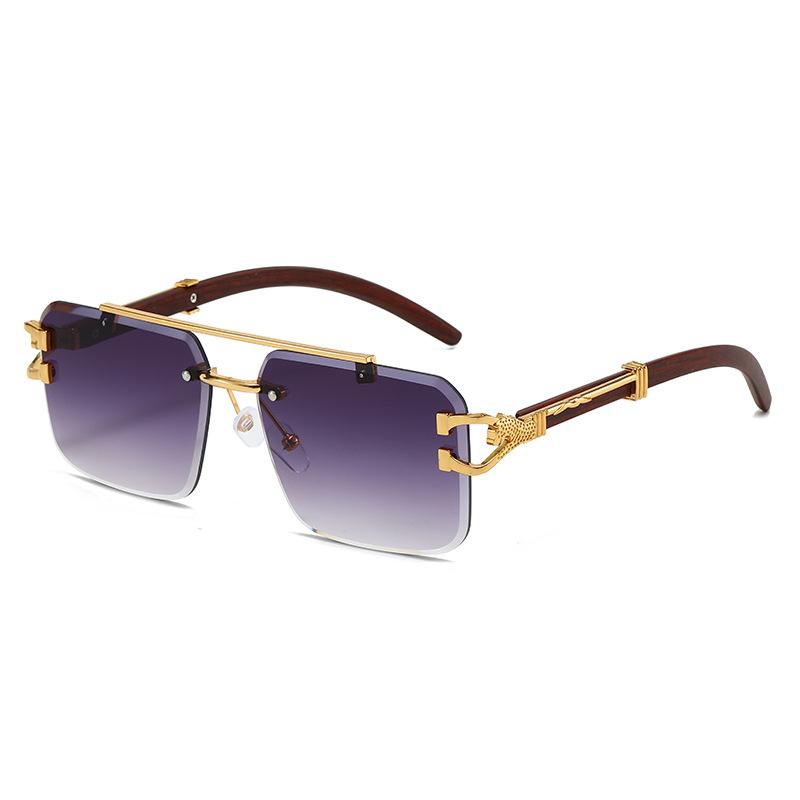 Double Beam Trimmed Square Rimless Glasses Sunglasses Men, Leopard Trend Sunglasses Women