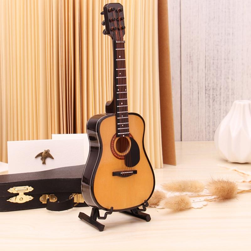 Miniature Guitar with Stand & Storage for Case Replica Ornament Bass Guitar Replica Mini Model Dollhouse Decoration Kid