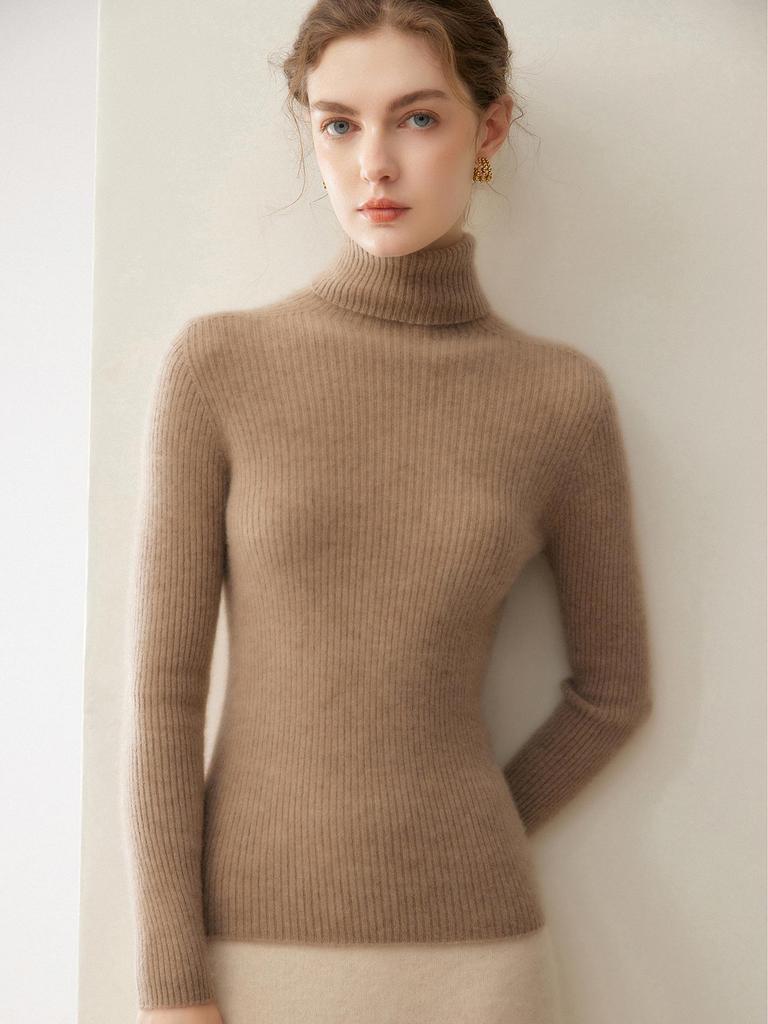 Women's Slim Fit Pure Cashmere High Neck Pullover Sweater - Autumn/Winter Collection