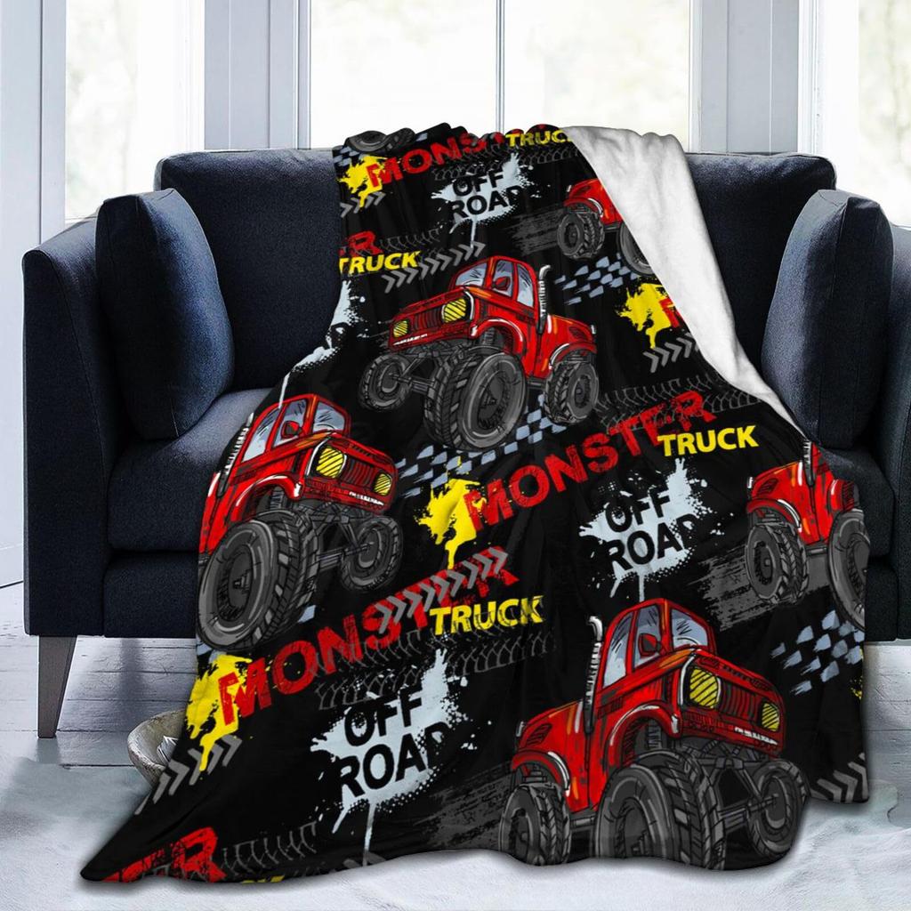 Cool Monster Truck Printed Blanket for Sofa Bed Travel Camping Living Room Office Conditioning Blanket for All Seasons Gifts