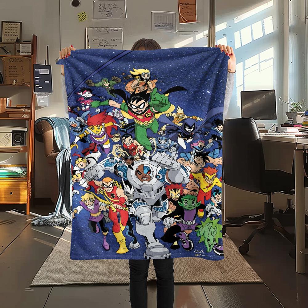 1PC Teen Titans Print FlAannel Blanket, High quality Comfortable for All Seasons, Home Decor, Warmth and Comfort