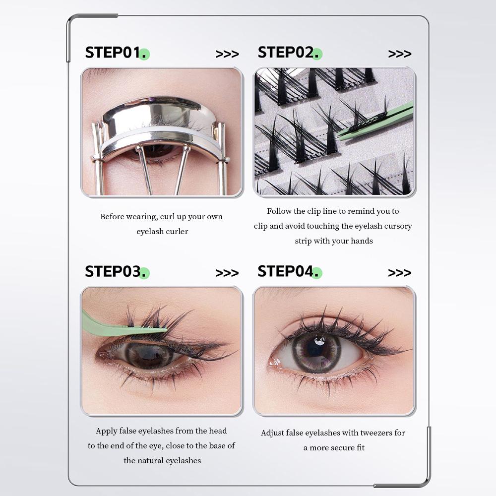 BQI Wimpern im Katzen-Stil ohne Kleber, natürliche, selbstklebende Wimpern, wiederverwendbare Wimpern, 10–15 mm, segmentierte Wimpern mit großer Kapazität