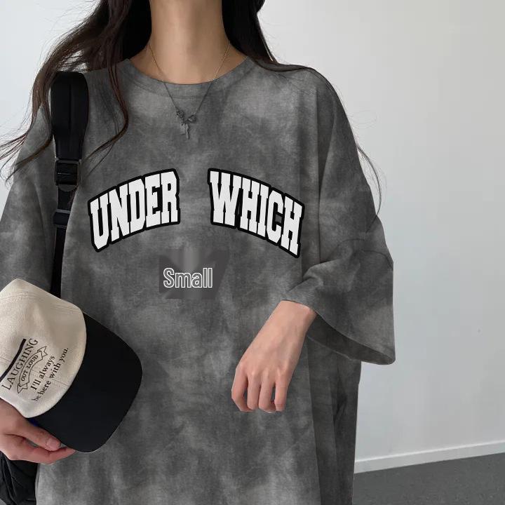 Korean Tie-Dye Slim Fit Letter Print T-Shirt Dress - Women's Summer 2024 Collection