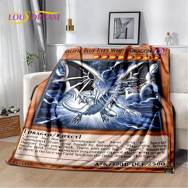 Monster Gold Card Cartoon Yu-Gi-Oh Anime Blue Eyes Dragon Game Soft Flannel Blanket for Bed Bedroom Sofa Picnic,Outdoors Leisure