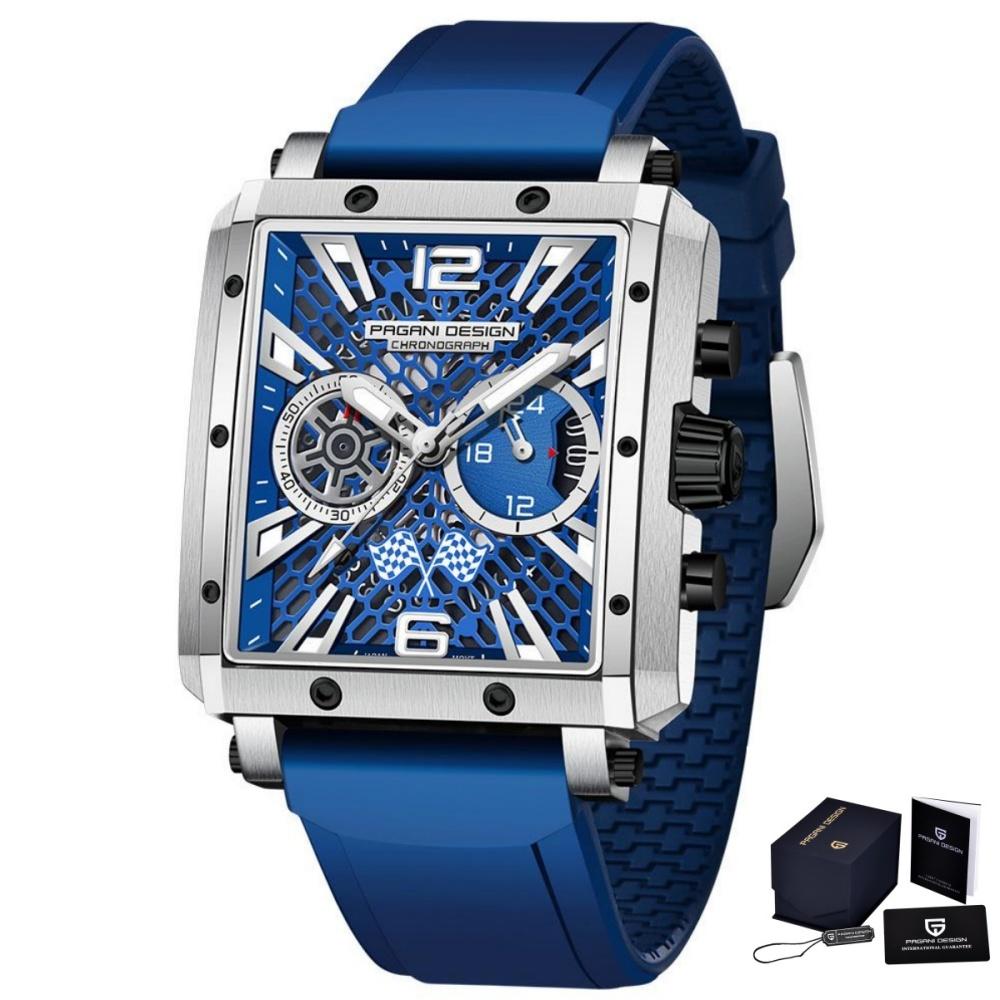 PAGANI DESIGN Men's Rectangle Quartz Watch Japan TMI VK64 Movt Luxury Sapphire Skeleton Stainless Steel Waterproof Reloj Hombre