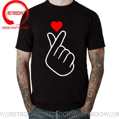Koreanisches Fingerherz T-Shirt Herren KPop Koreanisches Finger-Liebeszeichen Grafikgedrucktes T-Shirt Hemd Mode Koreanische Herren-T-Shirts Oberteile Hemd