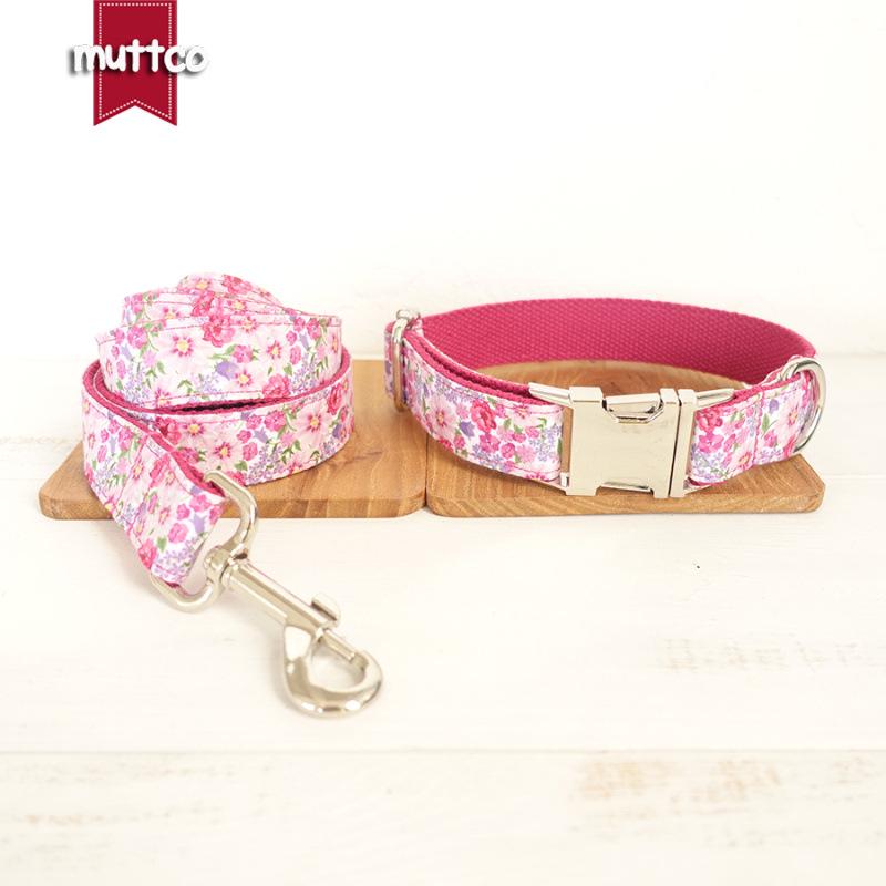 MUTTCO Pink Flower Fairy Dog Leash & Collar Set Medium