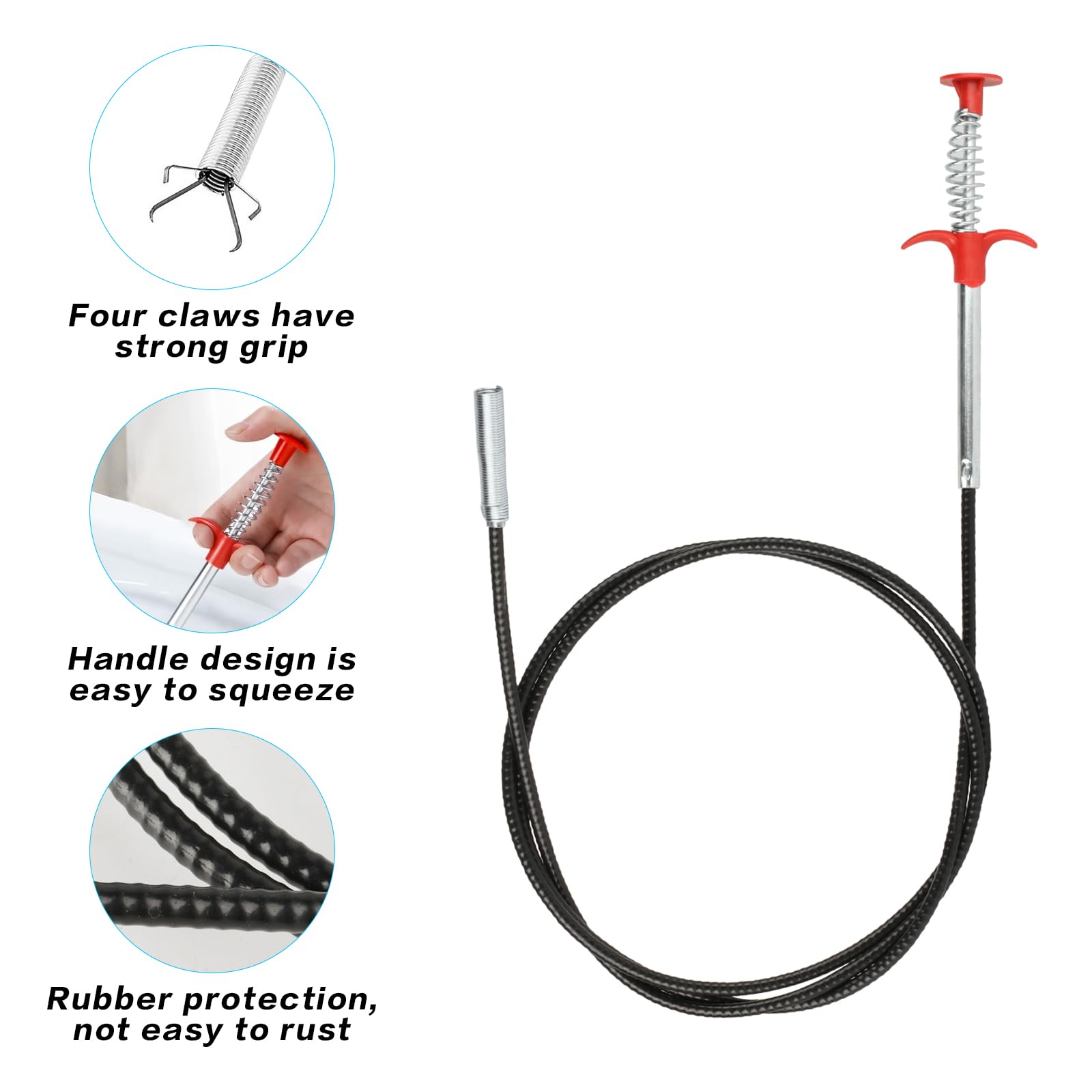 

3-Pack Flexible Drain Cleaner (90/160/200cm) - Claw Gripper for Kitchen/Bath Sinks