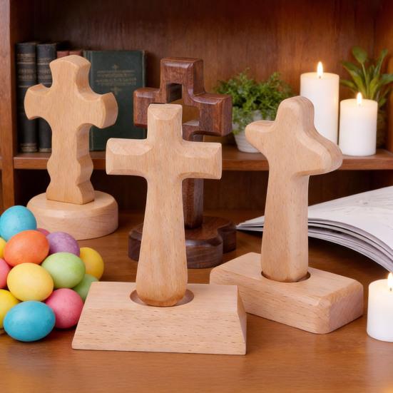 Standing Wooden Crucifix Statue Tabletop Religious Figurine Spiritual Christian Gift for Church Home Office Table Decor