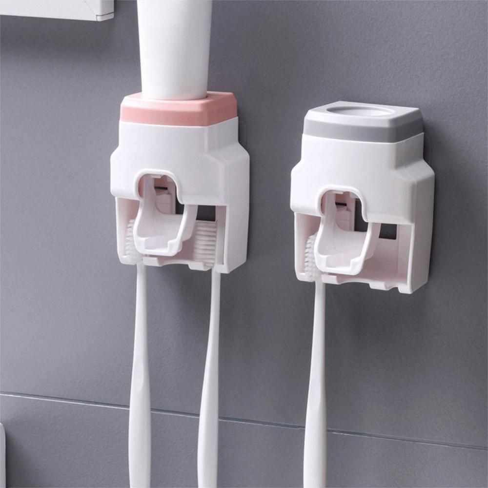 Self-adhesive Toothbrush Holder Wall-Mounted Toothpaste Squeezer Toothpaste Extruder Family