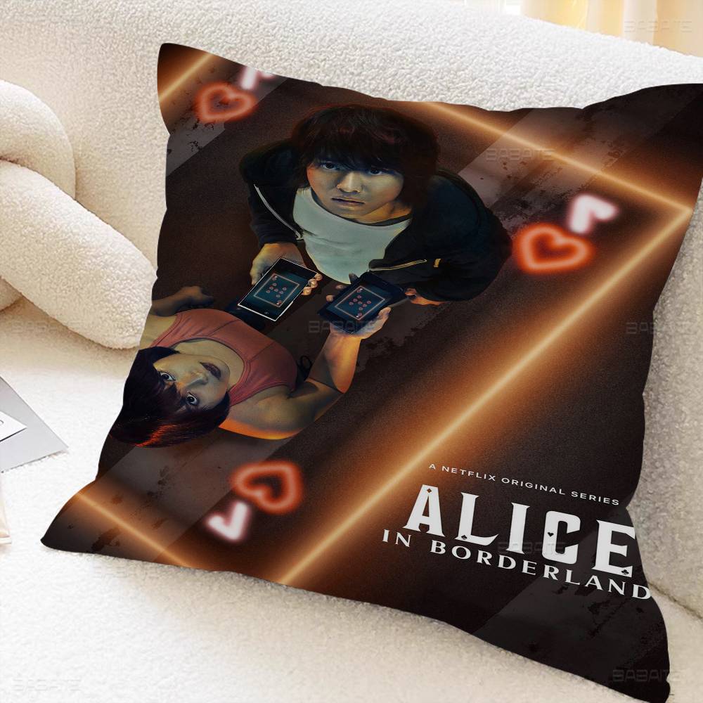 Hot TV Alice In Borderland Pillow Covers Cartoon Sofa Decorative Home Double-sided Printing Short Plush Cute Cushion Cover