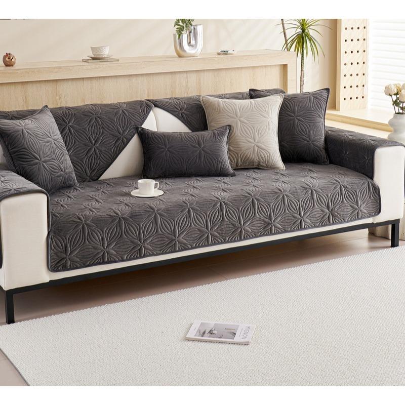 New Autumn and Winter Sofa Cushions, Super Soft, Thickened Plush Embroidered Cushion Covers, Anti-slip Cover Towels, Modern Simple Sofa Towels