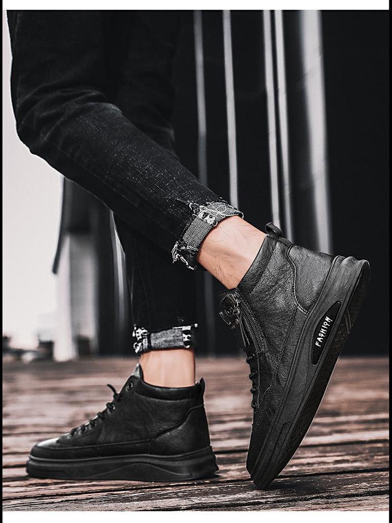 Męskie wodoodporne buty robocze z wysoką cholewką - Antypoślizgowe, casualowe skórzane na każdą porę roku