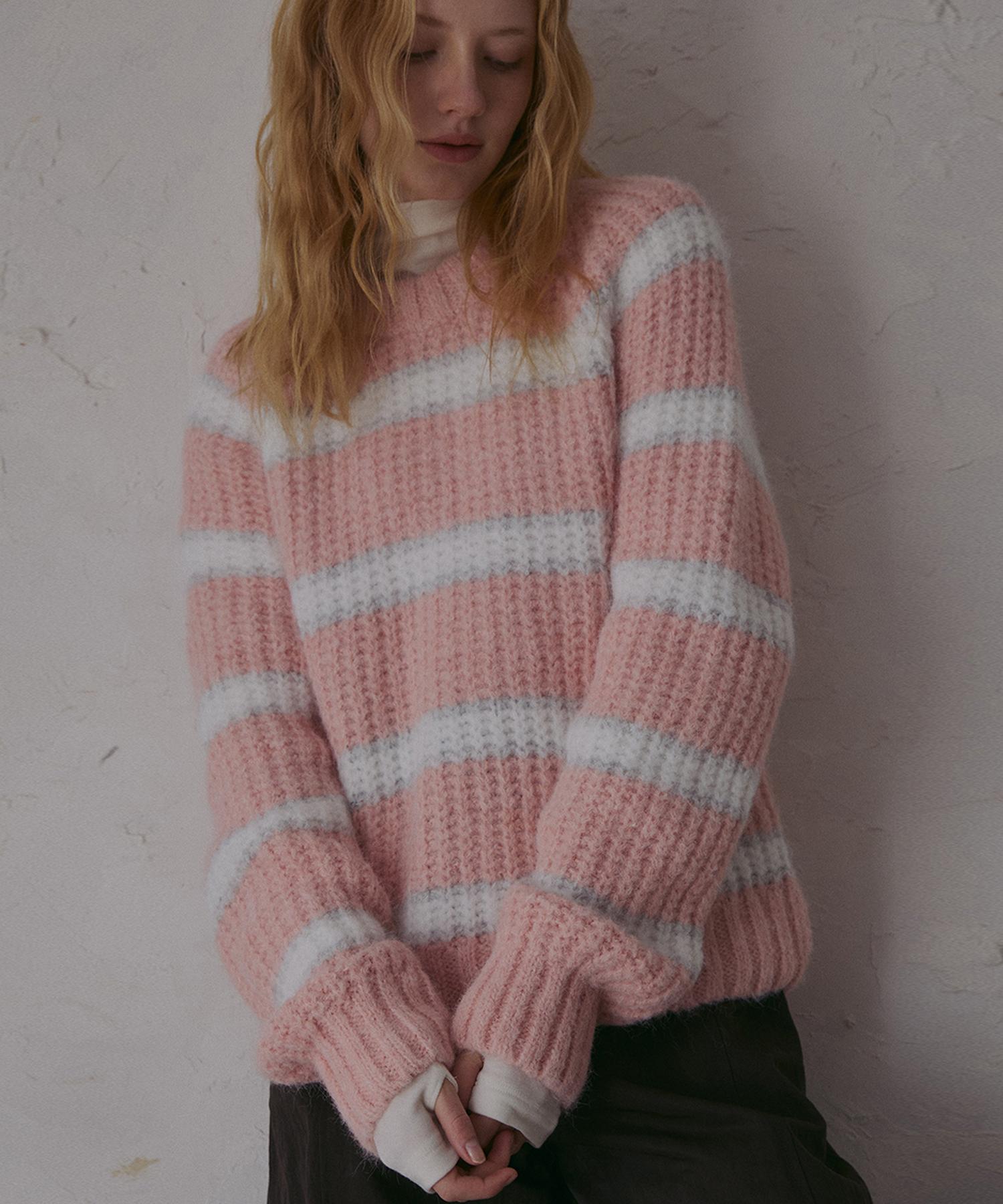 Odier Hairy Wool Striped Pullover-Pink Pink/One
