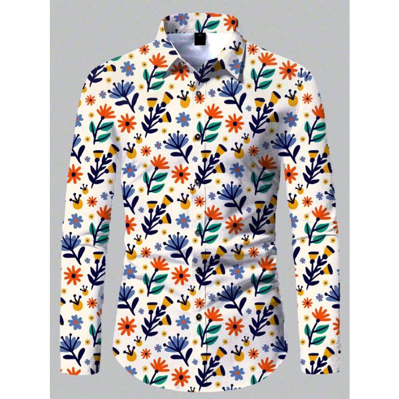 2024 Men s New Comfortable Retro Long Sleeve Shirts New Casual Design Shirt Fashion 3D Printed Flower Pattern Men s Clothing S