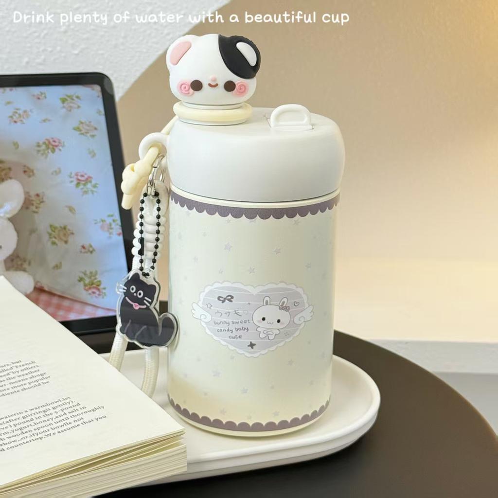 Cartoon stainless steel simple double drink new 1011 thermos cup girls large capacity portable go out portable cup