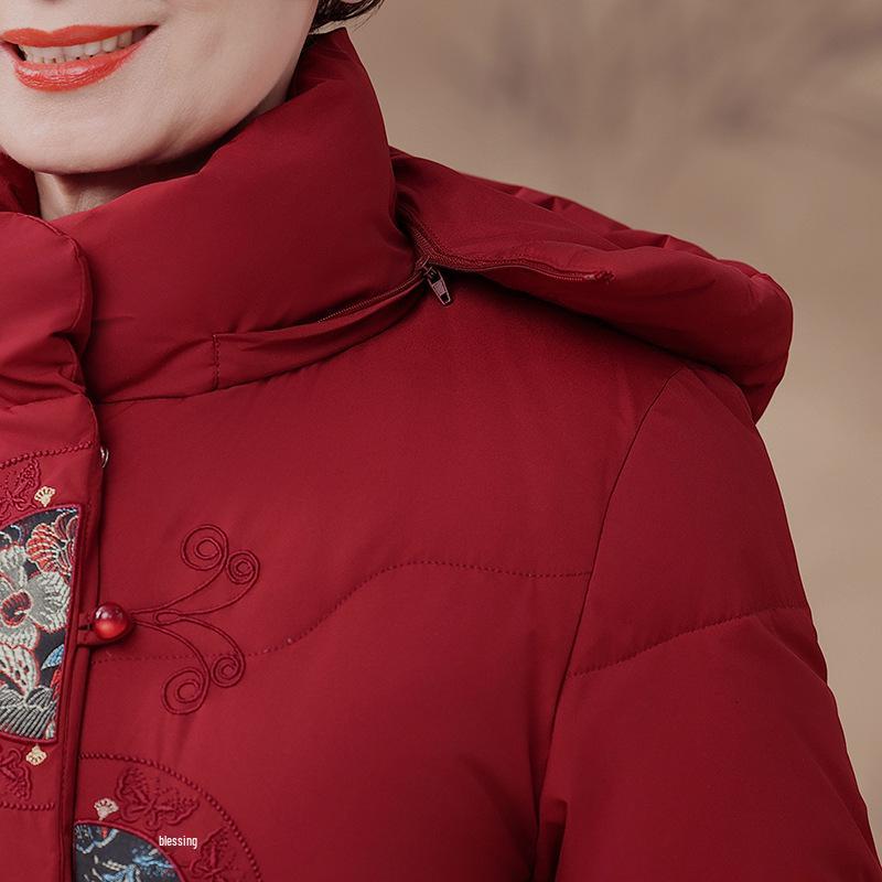 Grandma's Retro Cotton-Padded Hooded Jacket - Warm and Stylish for Elderly Women