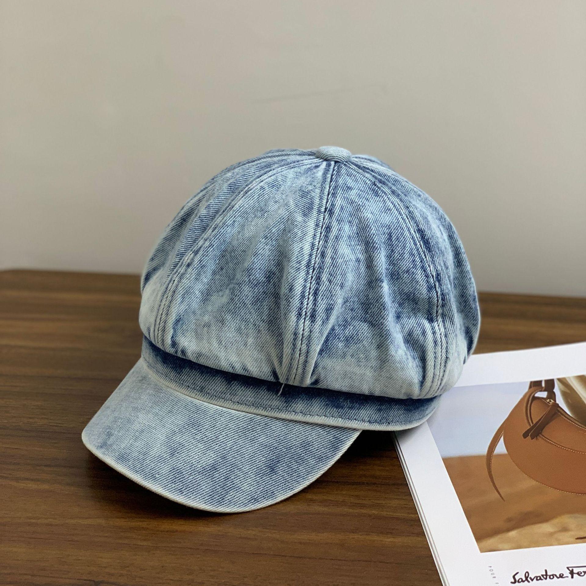 

Ковбойский берет женская шляпа со звездой и рогом британская ретро-потертая кепка весна и осень прилив старый художник маленькое лицо M（56-58cm） светло-синий